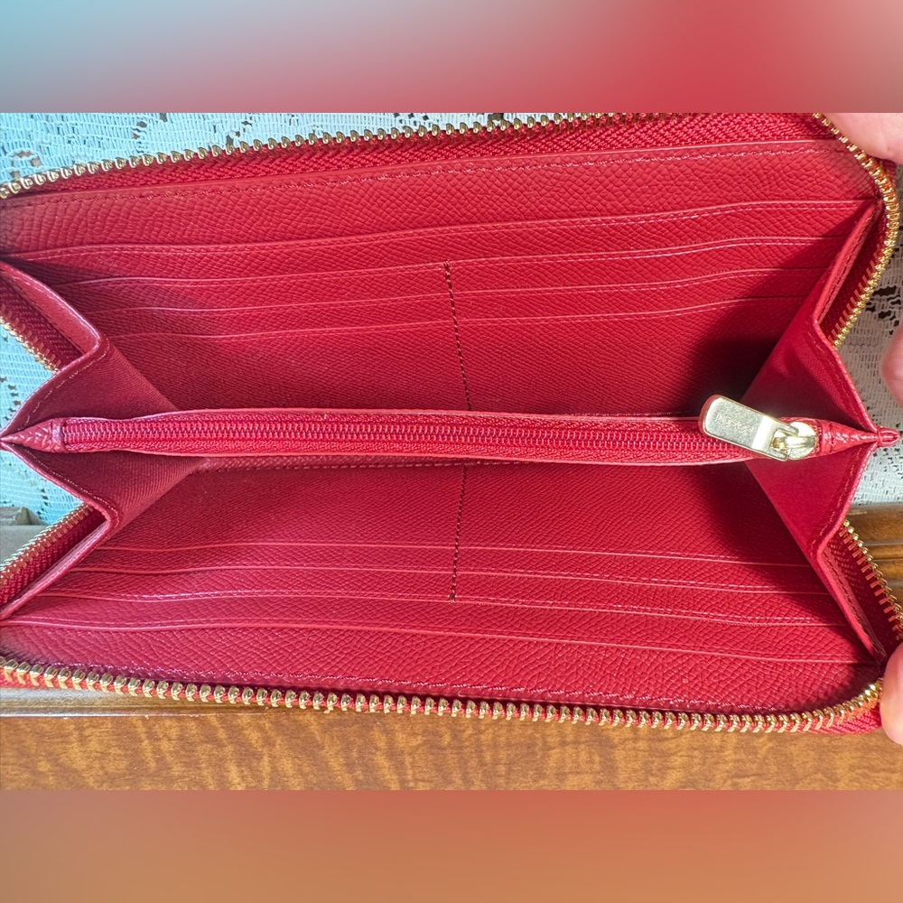 Coach Vibrant Red Textured Wallet - Picture 3 of 10